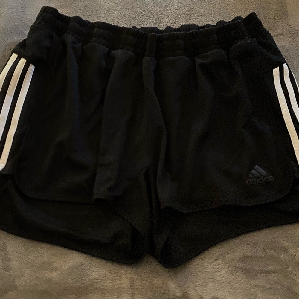Adidas Black Athletic Shorts with White Stripes